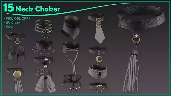 15 female neck choker 3D model