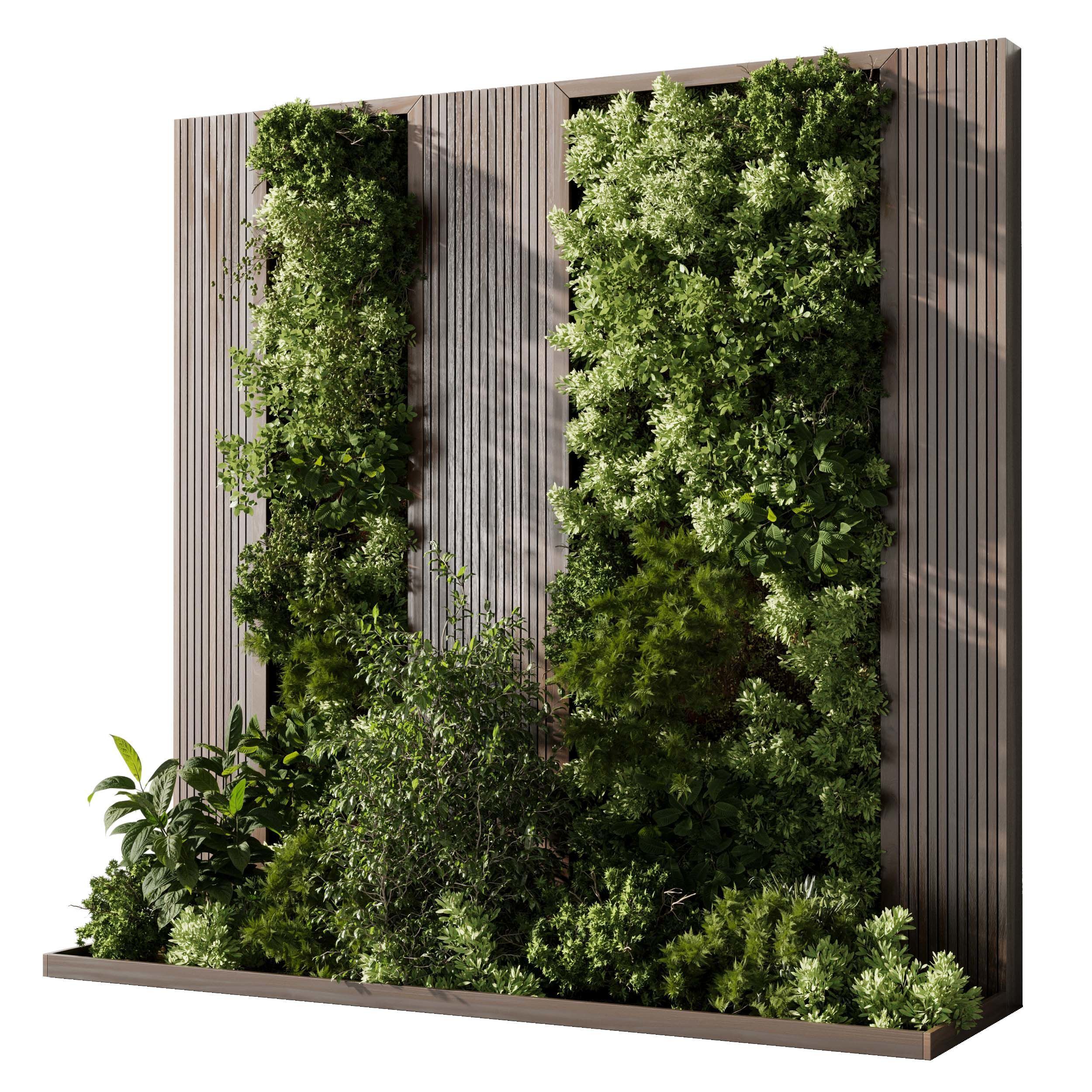 Vertical Wall Garden With Wooden frame - Horizontal garden 3D model_1
