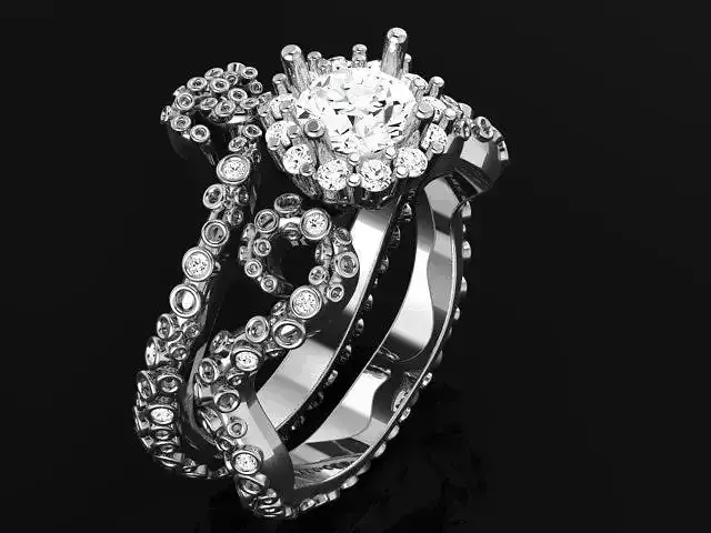 Octupus ring with round stone and matching band 4895