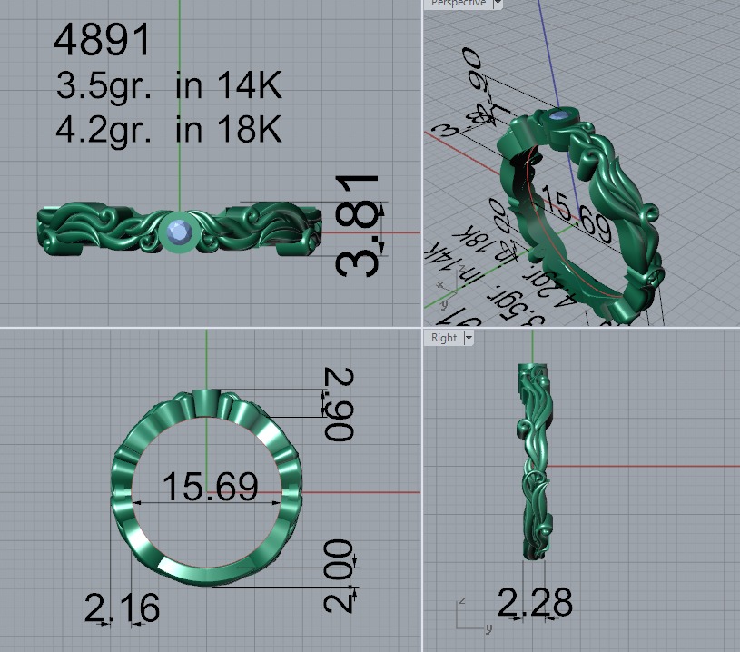 Ring with engravings and small round diamond 4891 3D print model_1