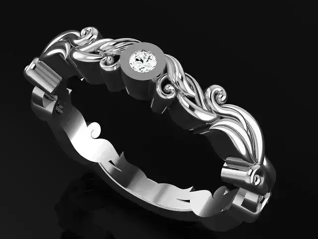 Ring with engravings and small round diamond 4891