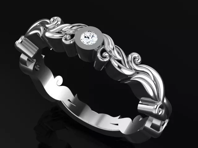 Ring with engravings and small round diamond 4891 3D print model_0