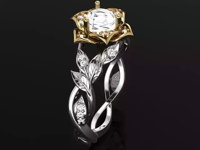 2 tone ring with flower head and cabochon stone 4889