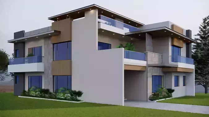 Modern House Front Side Elevation