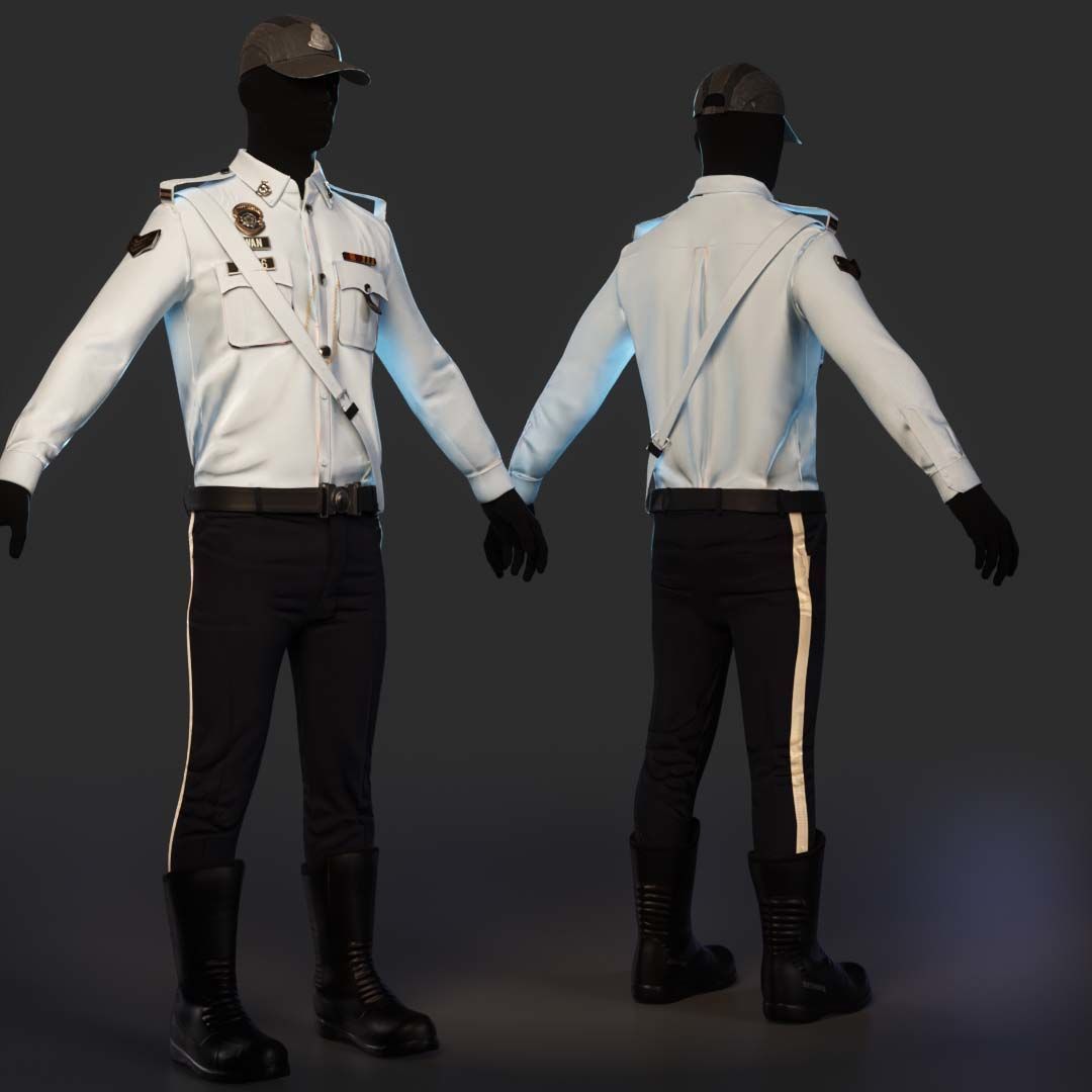 Malaysian Police Uniform  High-Detail Outfit with Accessories Low-poly 3D model_15