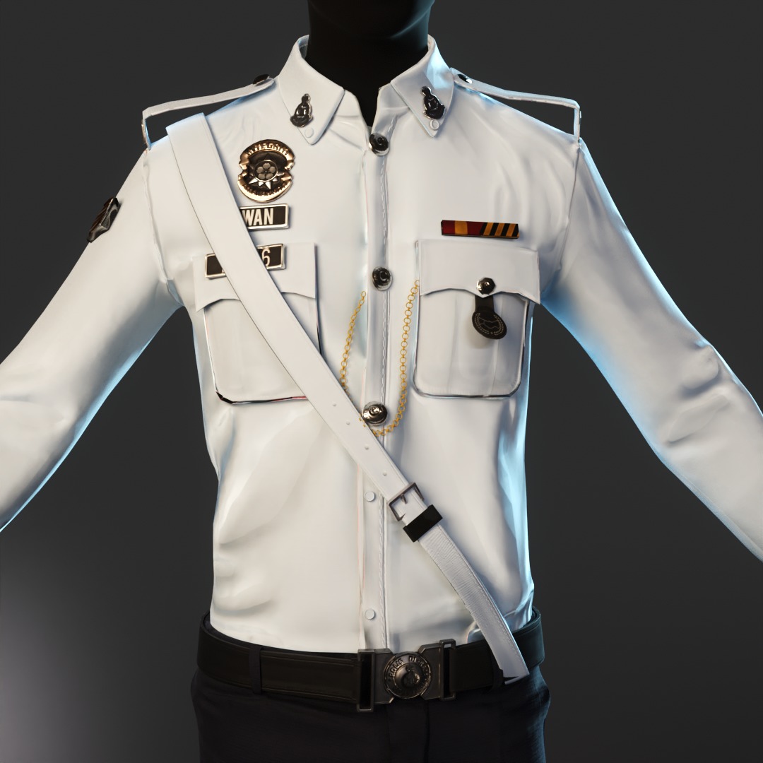 Malaysian Police Uniform  High-Detail Outfit with Accessories Low-poly 3D model_18