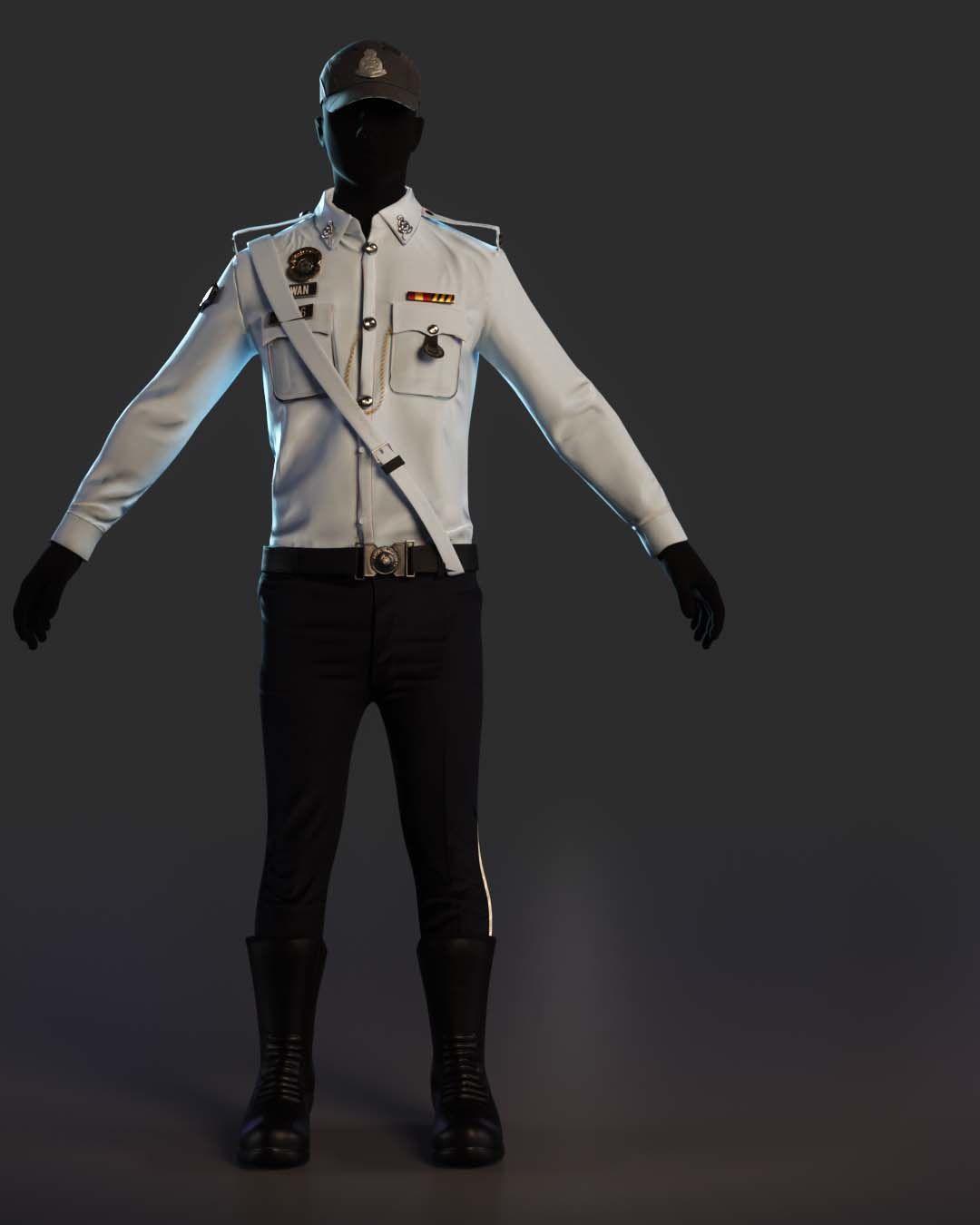 Malaysian Police Uniform  High-Detail Outfit with Accessories Low-poly 3D model_10