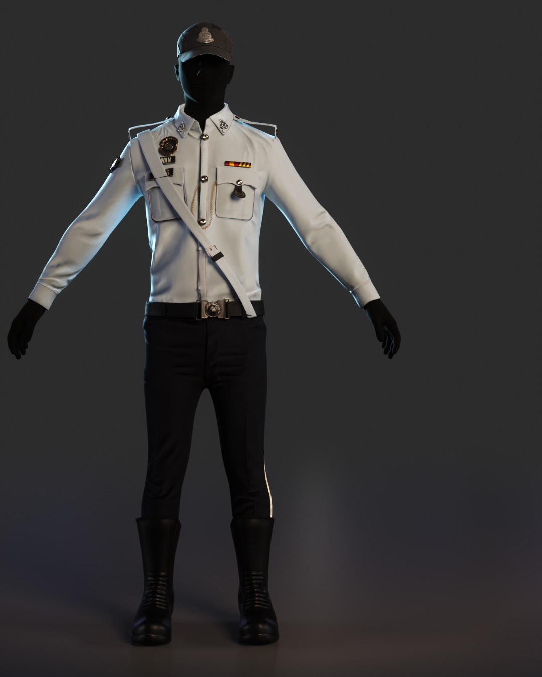 Malaysian Police Uniform  High-Detail Outfit with Accessories Low-poly 3D model_11