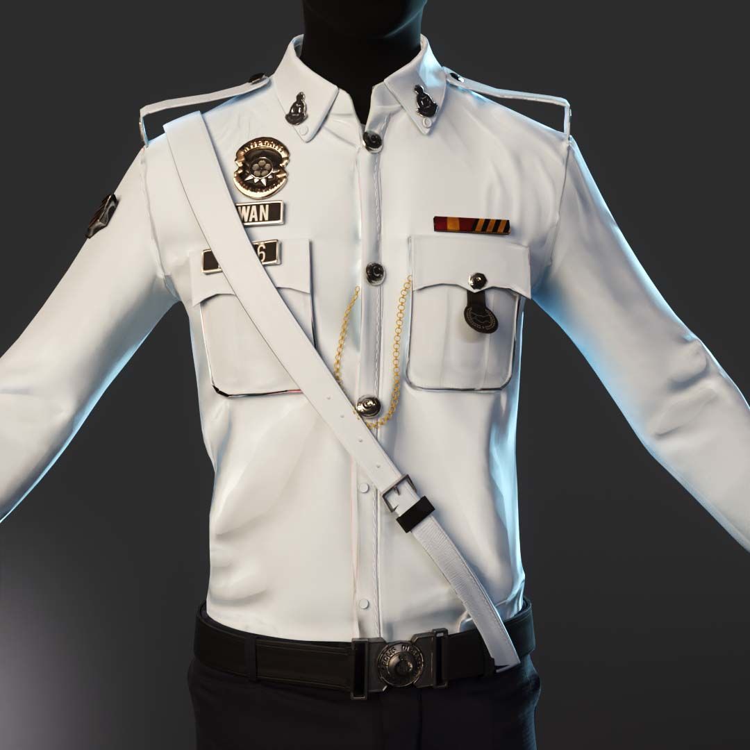 Malaysian Police Uniform  High-Detail Outfit with Accessories Low-poly 3D model_7