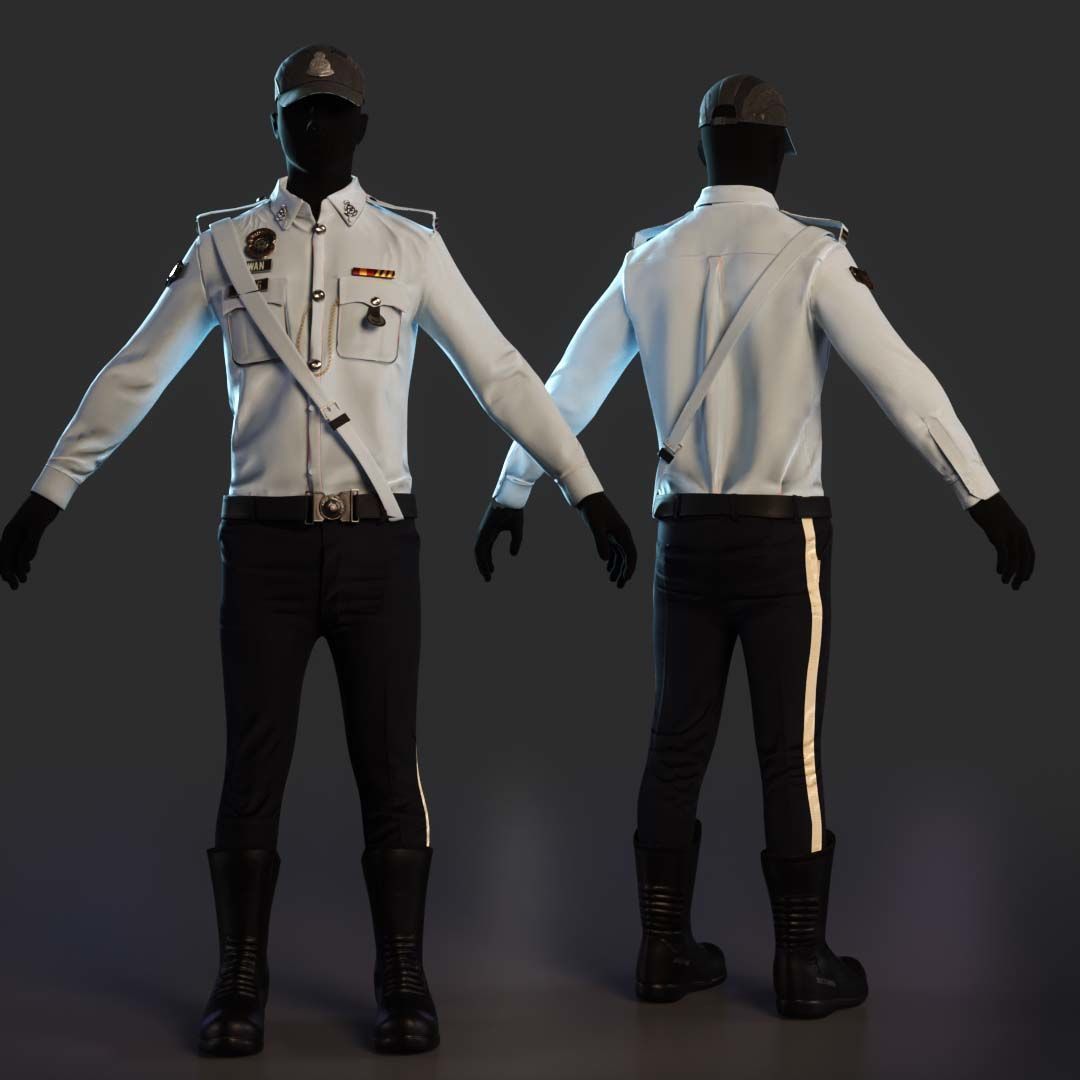 Malaysian Police Uniform  High-Detail Outfit with Accessories Low-poly 3D model_5