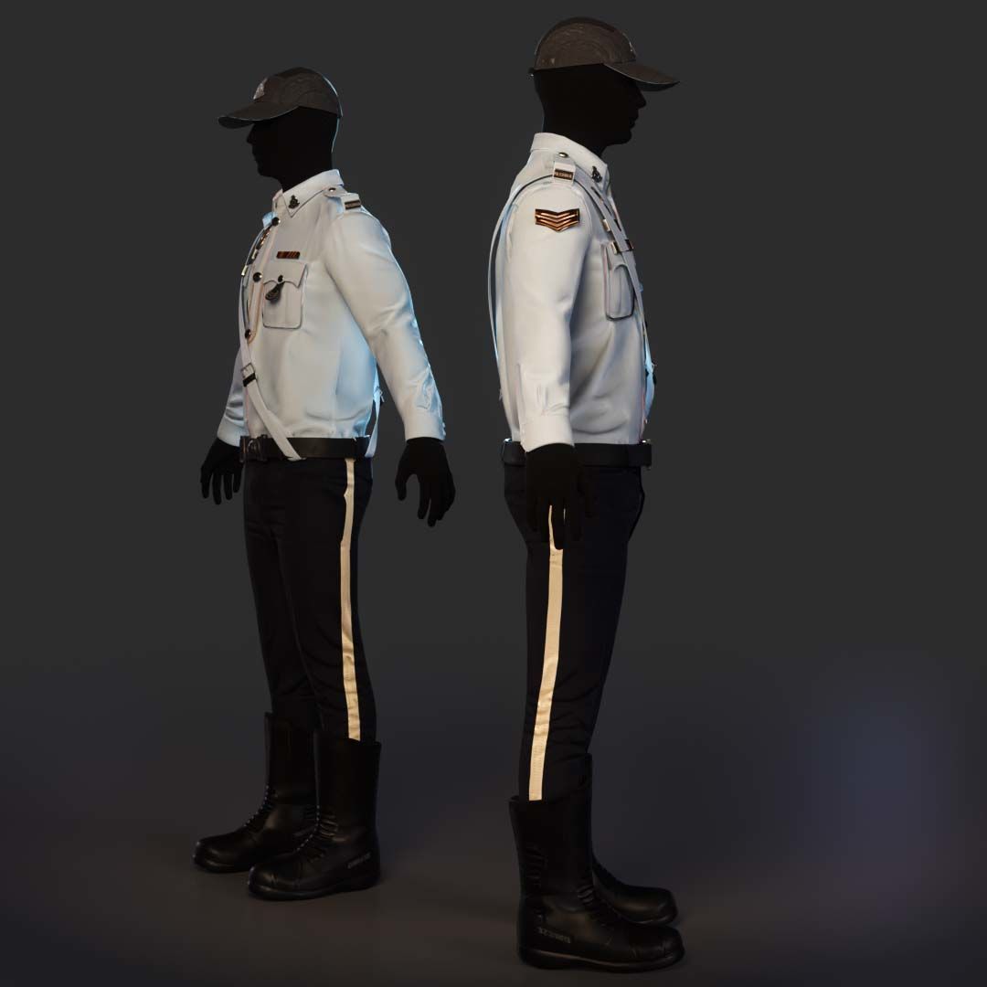 Malaysian Police Uniform  High-Detail Outfit with Accessories Low-poly 3D model_13