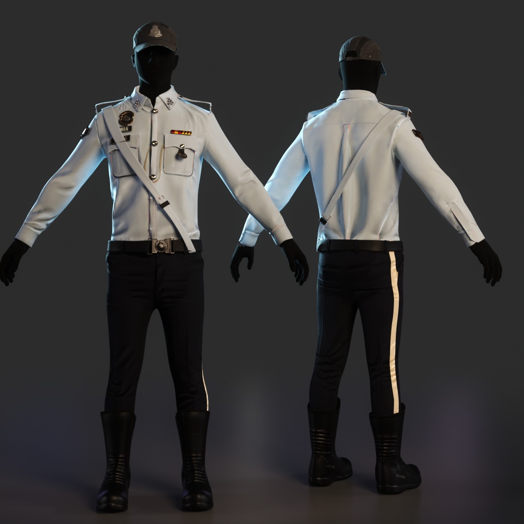 Malaysian Police Uniform  High-Detail Outfit with Accessories Low-poly 3D model_12