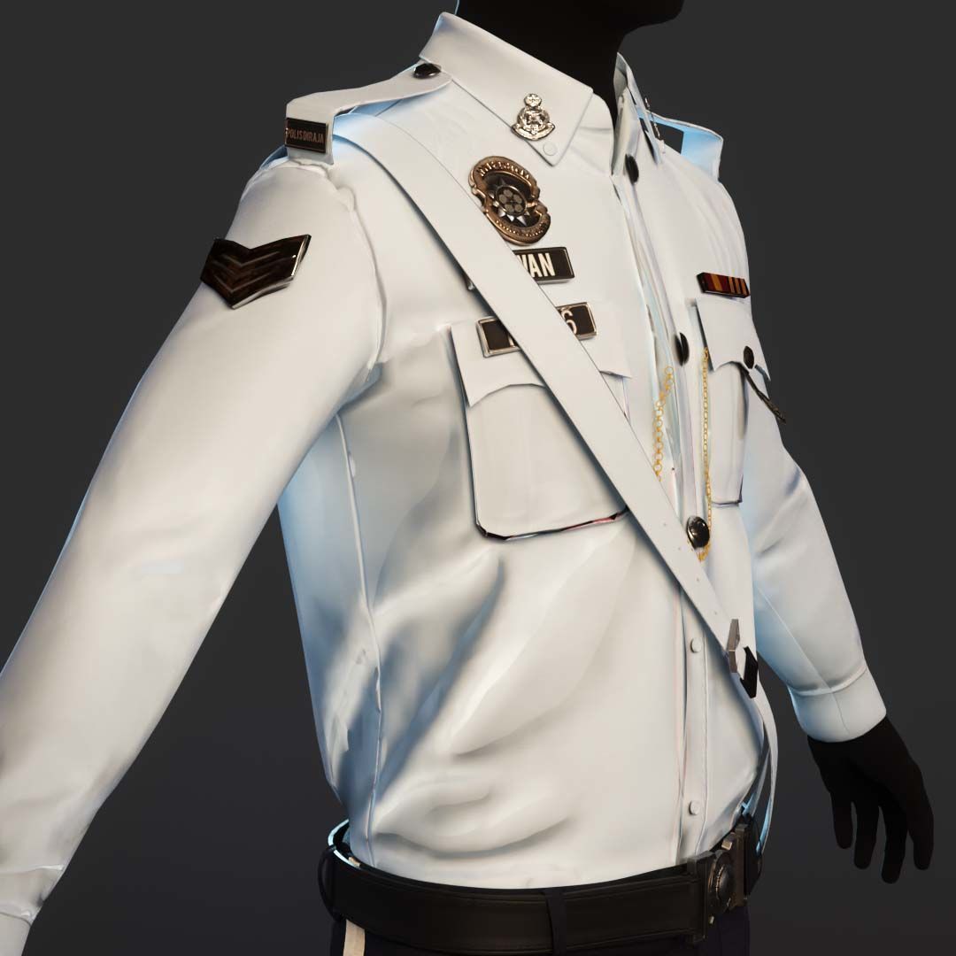 Malaysian Police Uniform  High-Detail Outfit with Accessories Low-poly 3D model_17