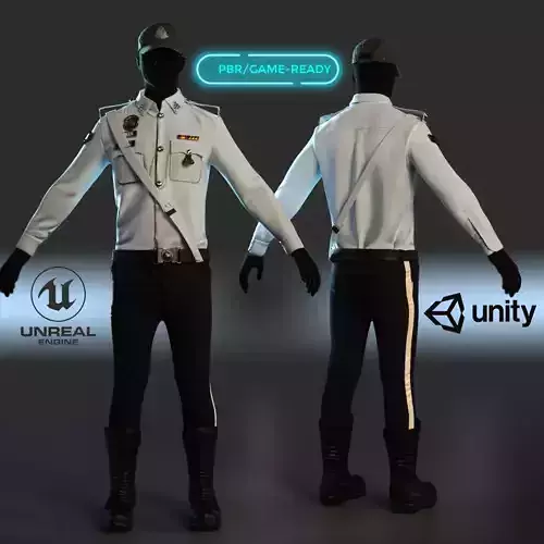 Malaysian Police Uniform  High-Detail Outfit with Accessories Low-poly 3D model