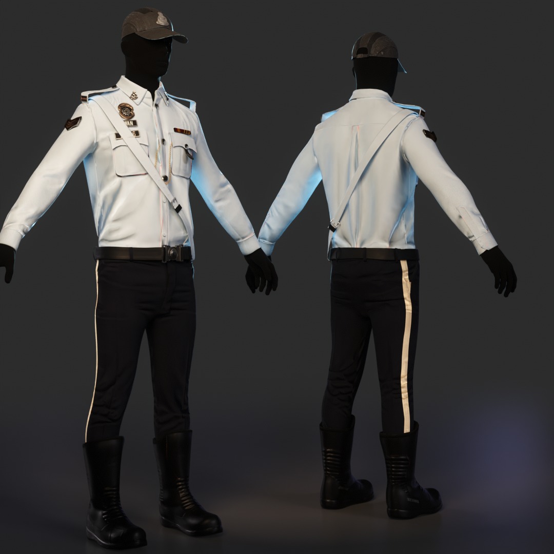 Malaysian Police Uniform  High-Detail Outfit with Accessories Low-poly 3D model_16