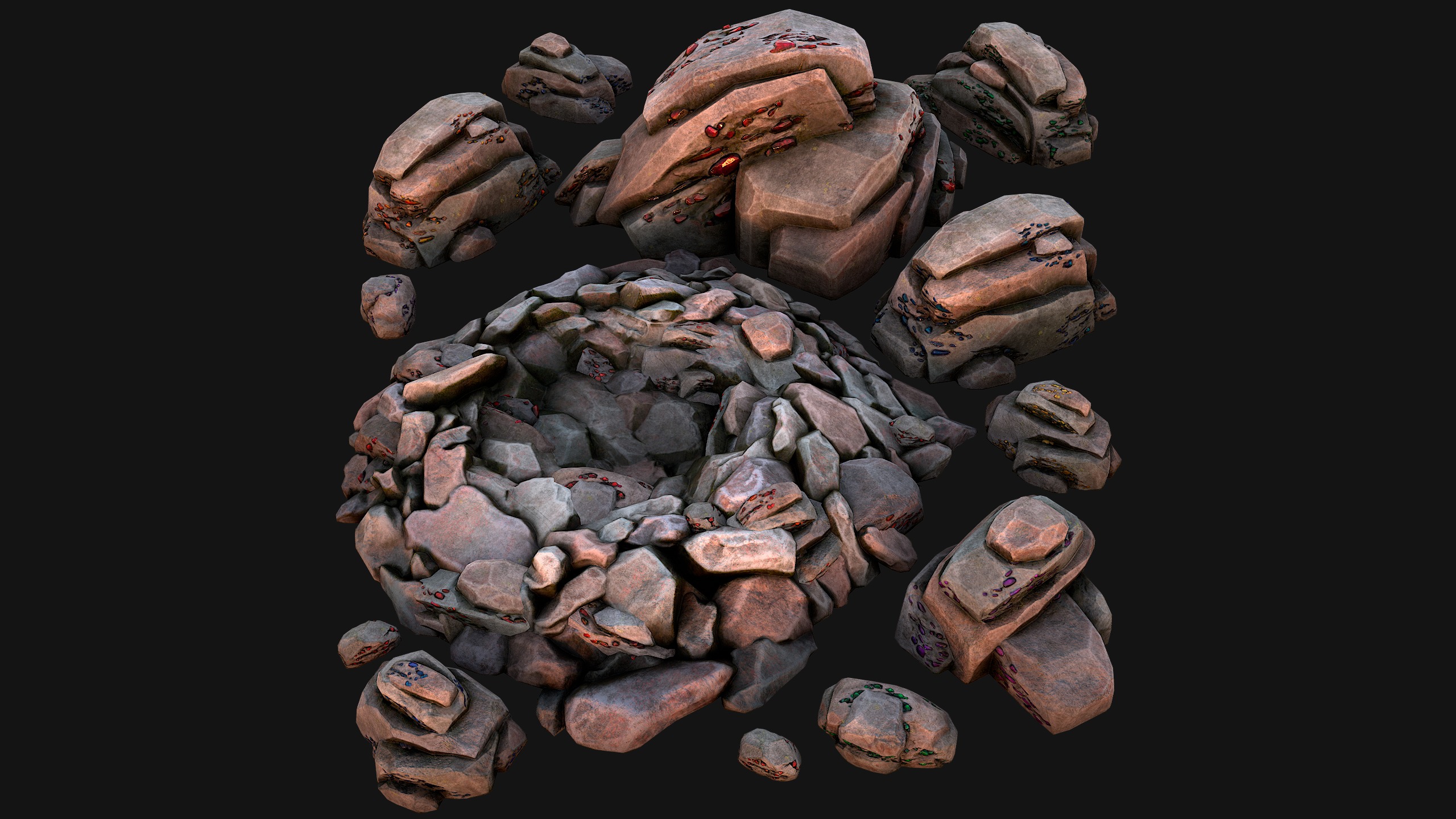 Gems Minerals Gemstone Mine Resource Pack Low-poly 3D model_6