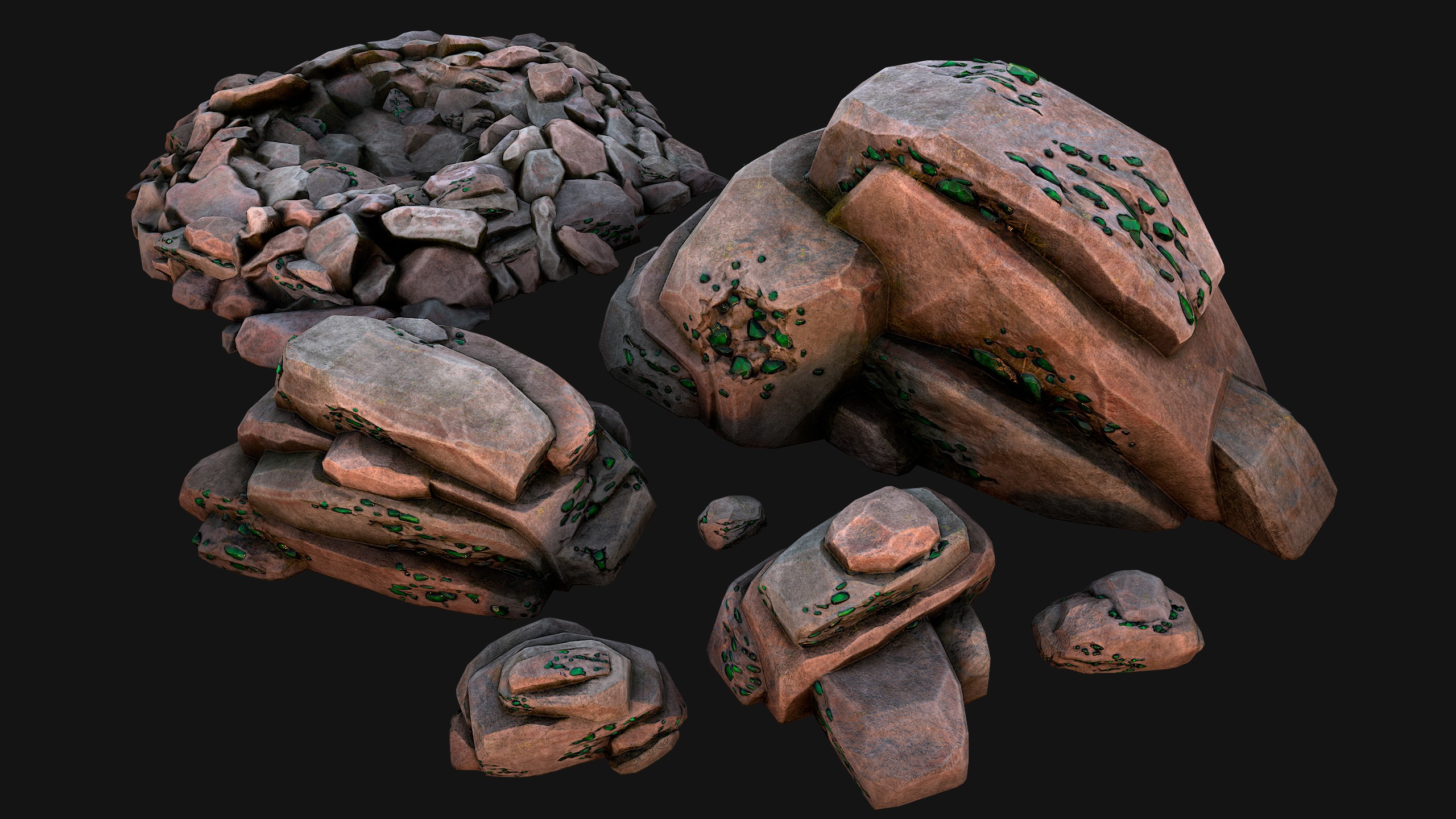 Gems Minerals Gemstone Mine Resource Pack Low-poly 3D model_10