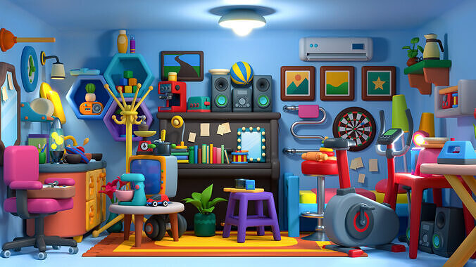 Cute Furniture Low-poly 3D model 4
