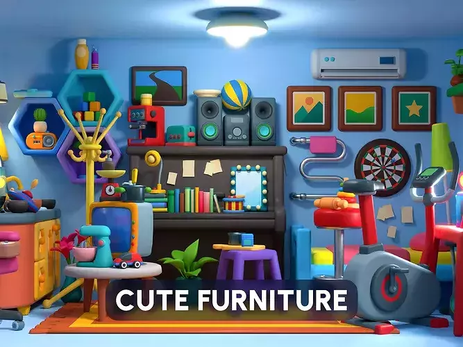 Cute Furniture Low-poly 3D model