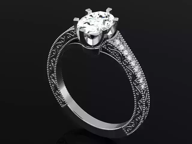Ring with oval cut diamond and engraving 4907