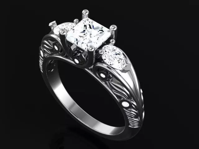 Ring with princess cut diamond 4906 3D print model_0