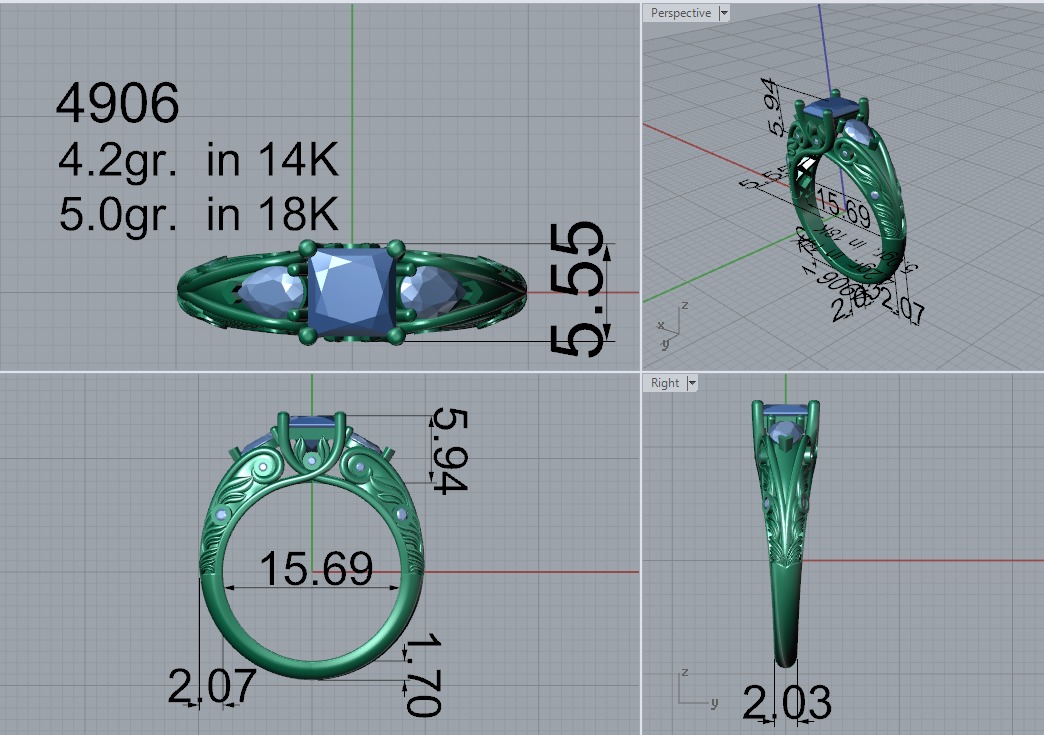 Ring with princess cut diamond 4906 3D print model_1