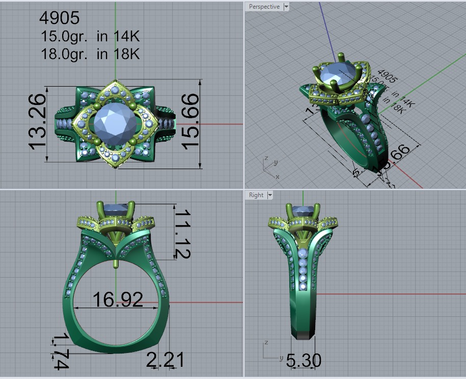 two tone Ring with round stone 4905 3D print model_1