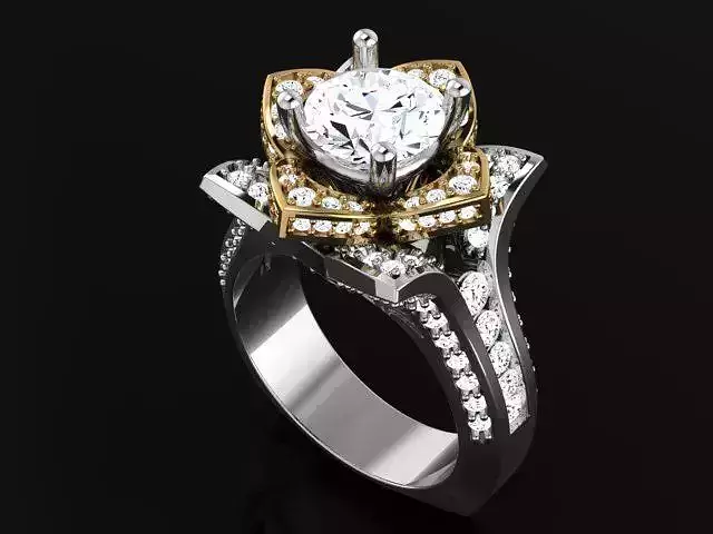two tone Ring with round stone 4905 3D print model