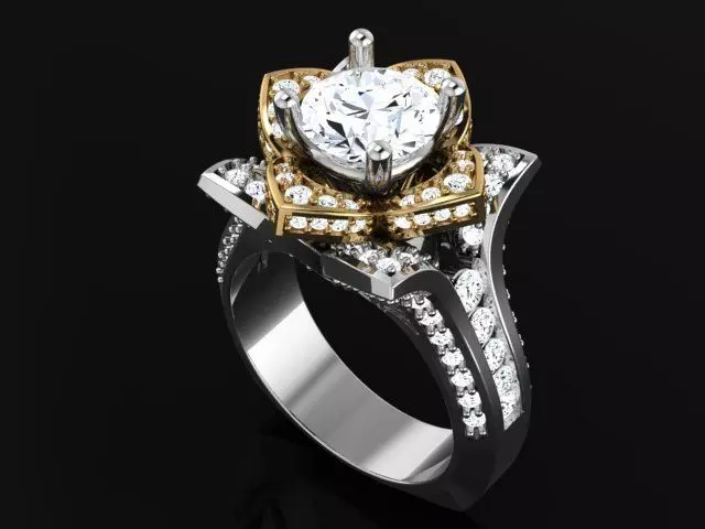two tone Ring with round stone 4905 3D print model_0