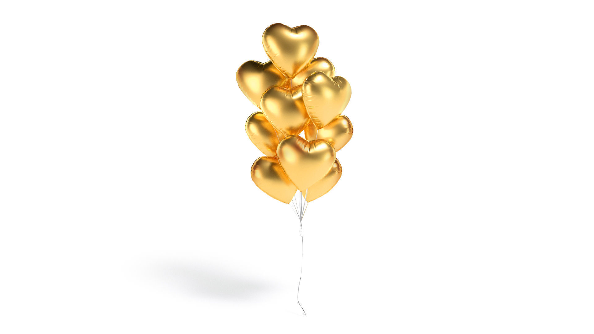 Gold Heart Balloon Bouquet - helium foil balls bunch 3D model_1