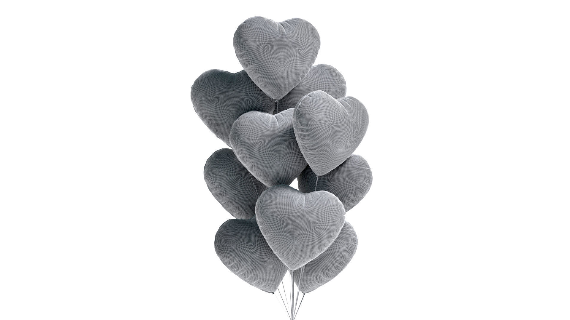 Gold Heart Balloon Bouquet - helium foil balls bunch 3D model_7