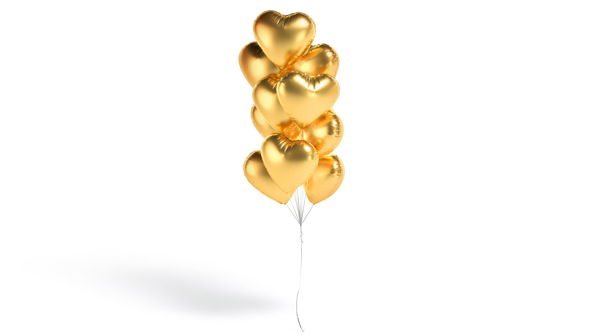 Gold Heart Balloon Bouquet - helium foil balls bunch 3D model_3