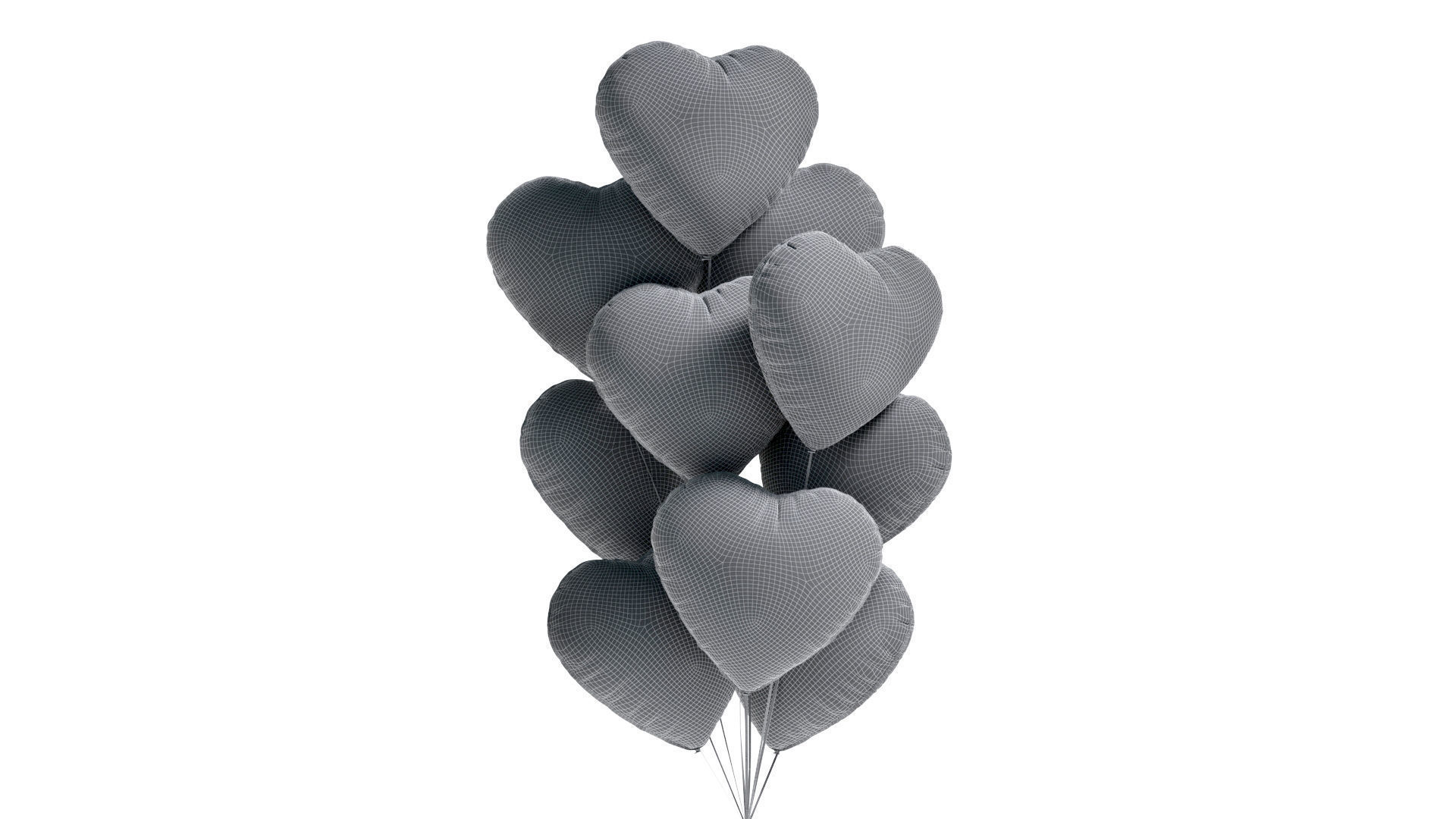 Gold Heart Balloon Bouquet - helium foil balls bunch 3D model_6