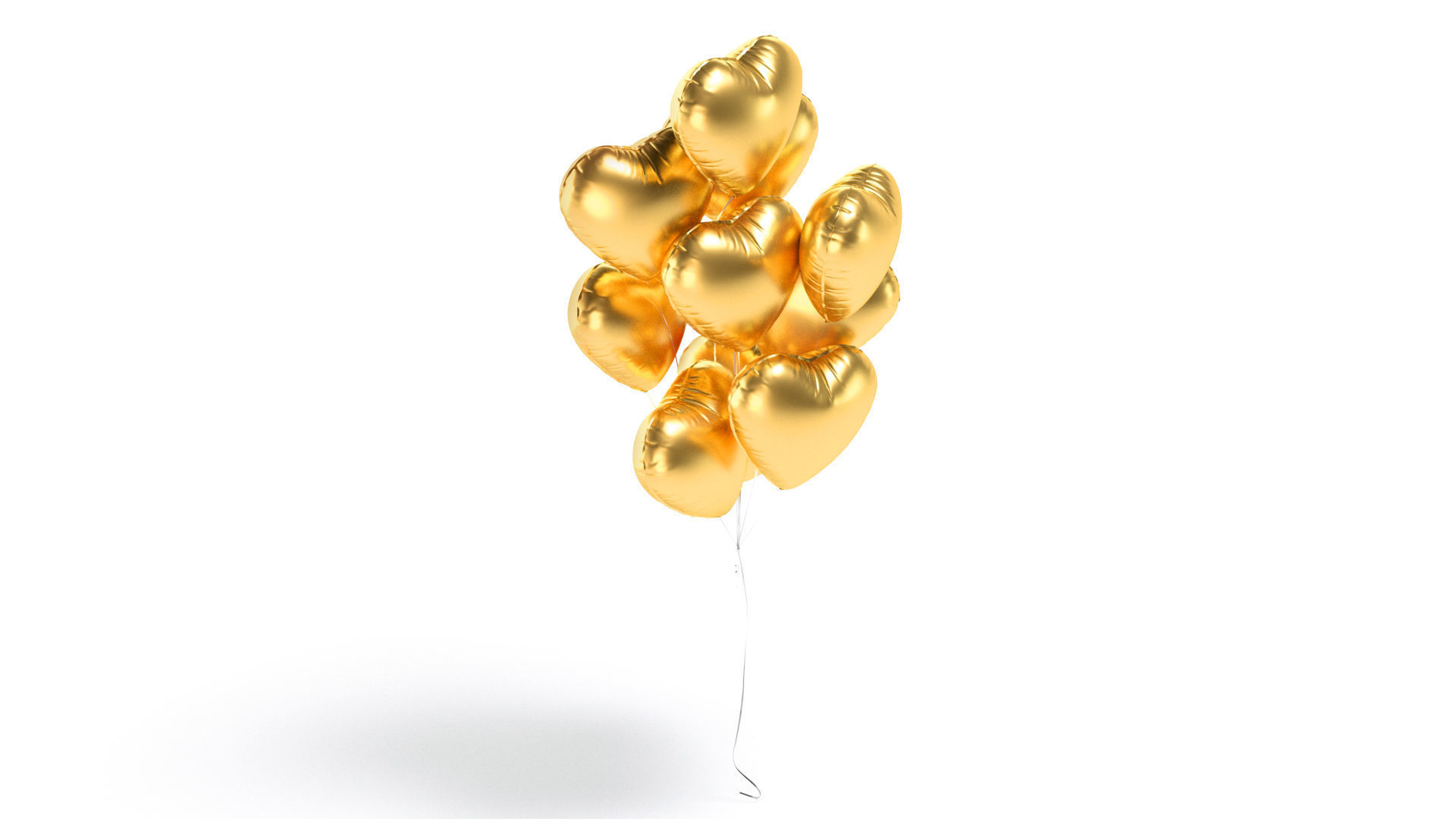 Gold Heart Balloon Bouquet - helium foil balls bunch 3D model_2