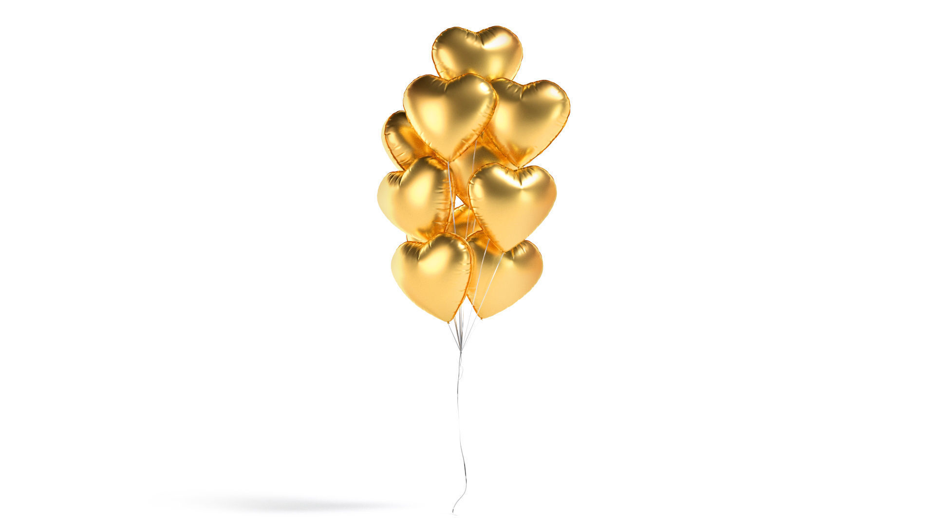Gold Heart Balloon Bouquet - helium foil balls bunch 3D model_4