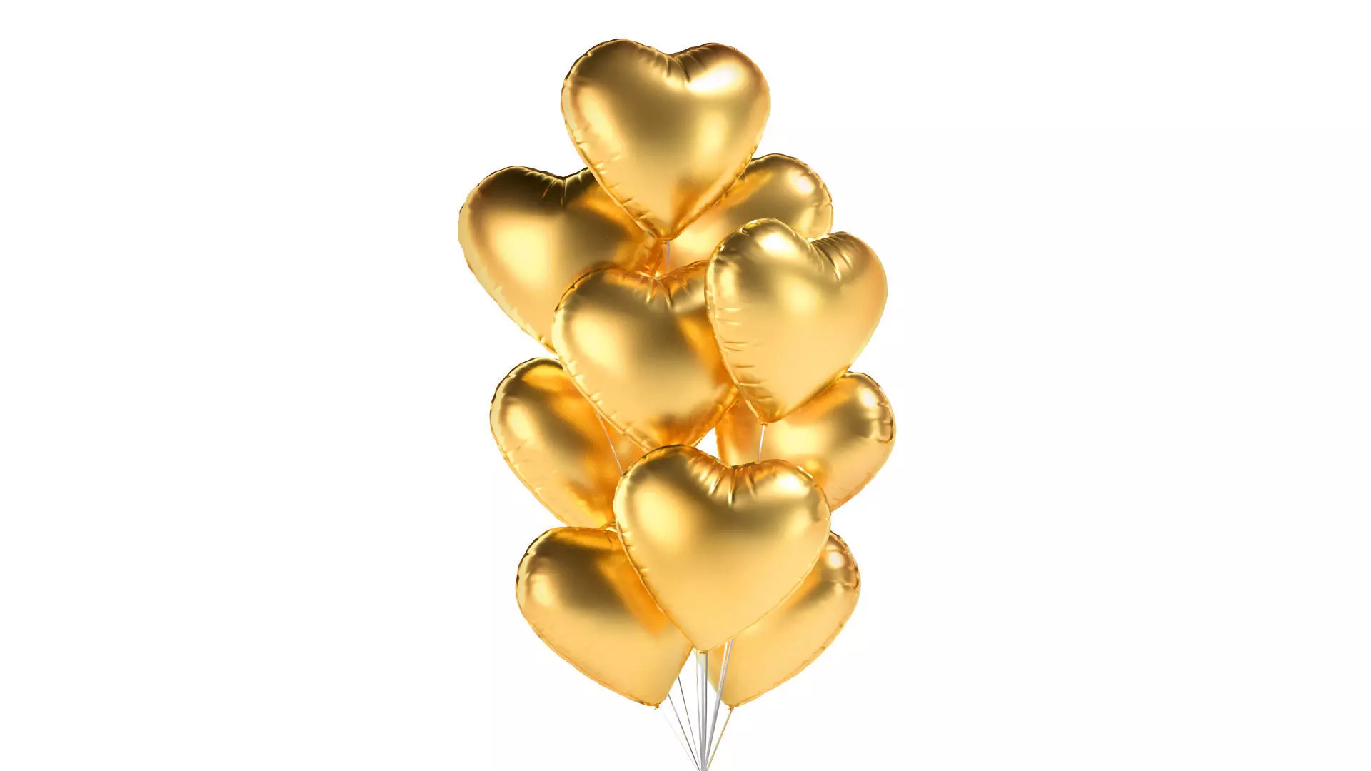 Gold Heart Balloon Bouquet - helium foil balls bunch 3D model_0