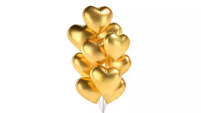 Gold Heart Balloon Bouquet - helium foil balls bunch