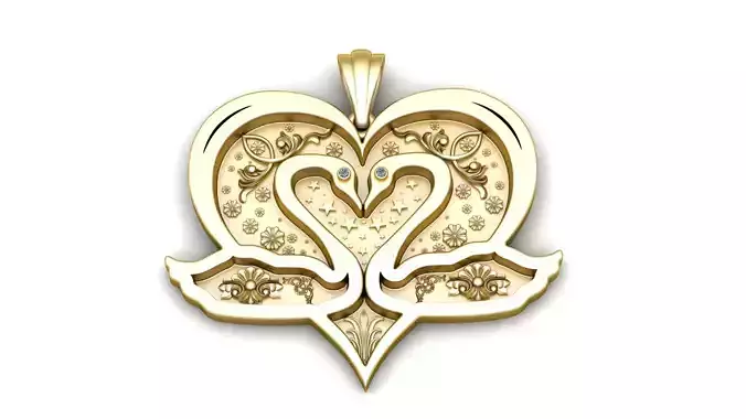 TWO FLAMINGOS MAKE A HEART SHAPE PENDANT 3D PRINTABLE MODEL 3D print model