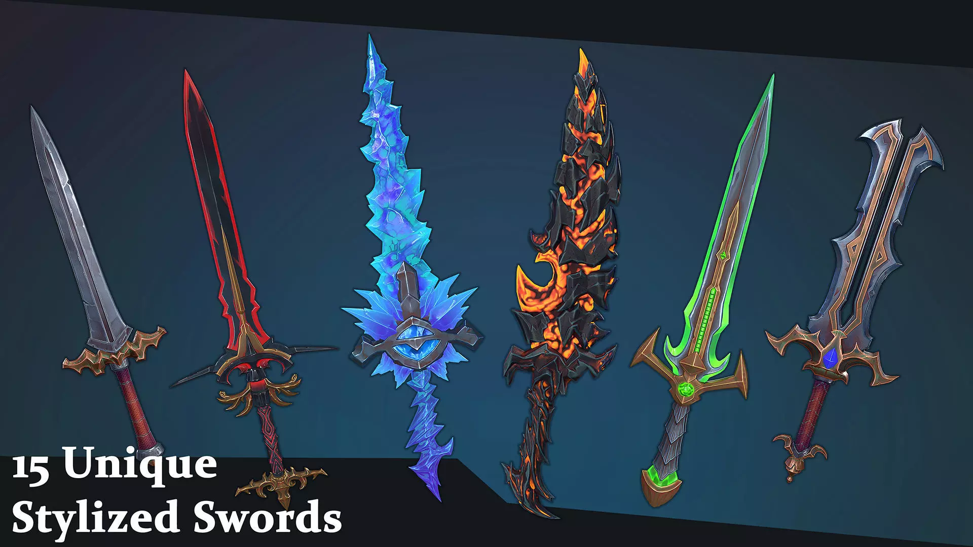 15 Stylized Swords Low-poly 3D model_0