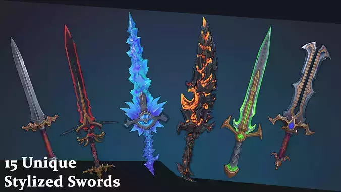15 Stylized Swords Low-poly 3D model