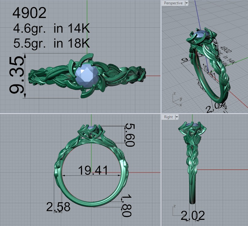 twisted Ring with round diamond and special head 4902 3D print model_1