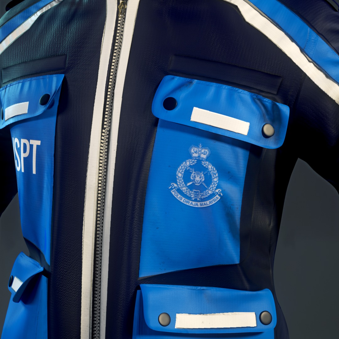 Polis Police Moto Jacket Malaysia Motorcycle Uniform Outfit  Low-poly 3D model_3