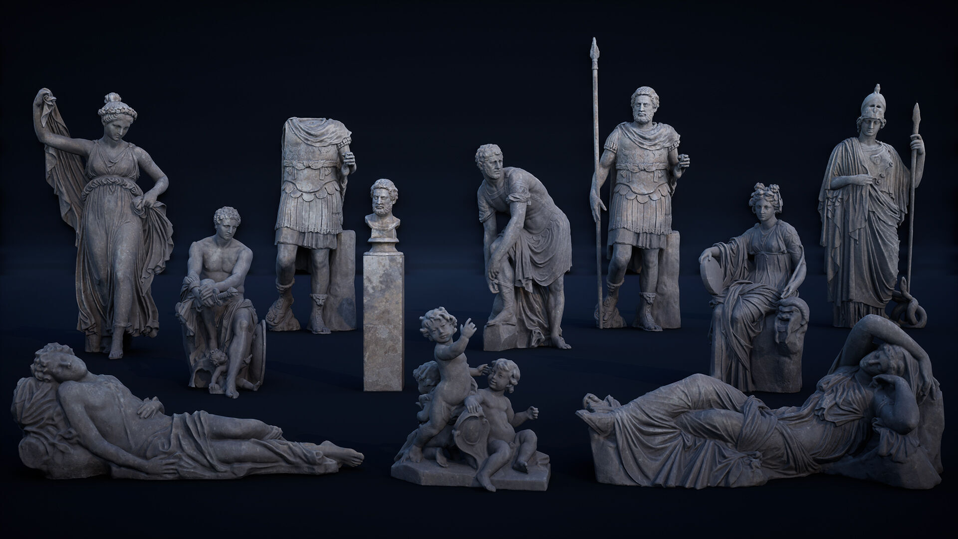 Roman Statues Pack Vol 1 Low-poly 3D model_11