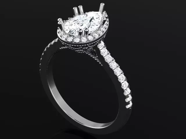 Ring with oval stone and halo with stone 4918 3D print model_0