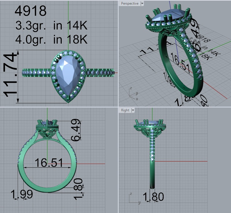 Ring with oval stone and halo with stone 4918 3D print model_1