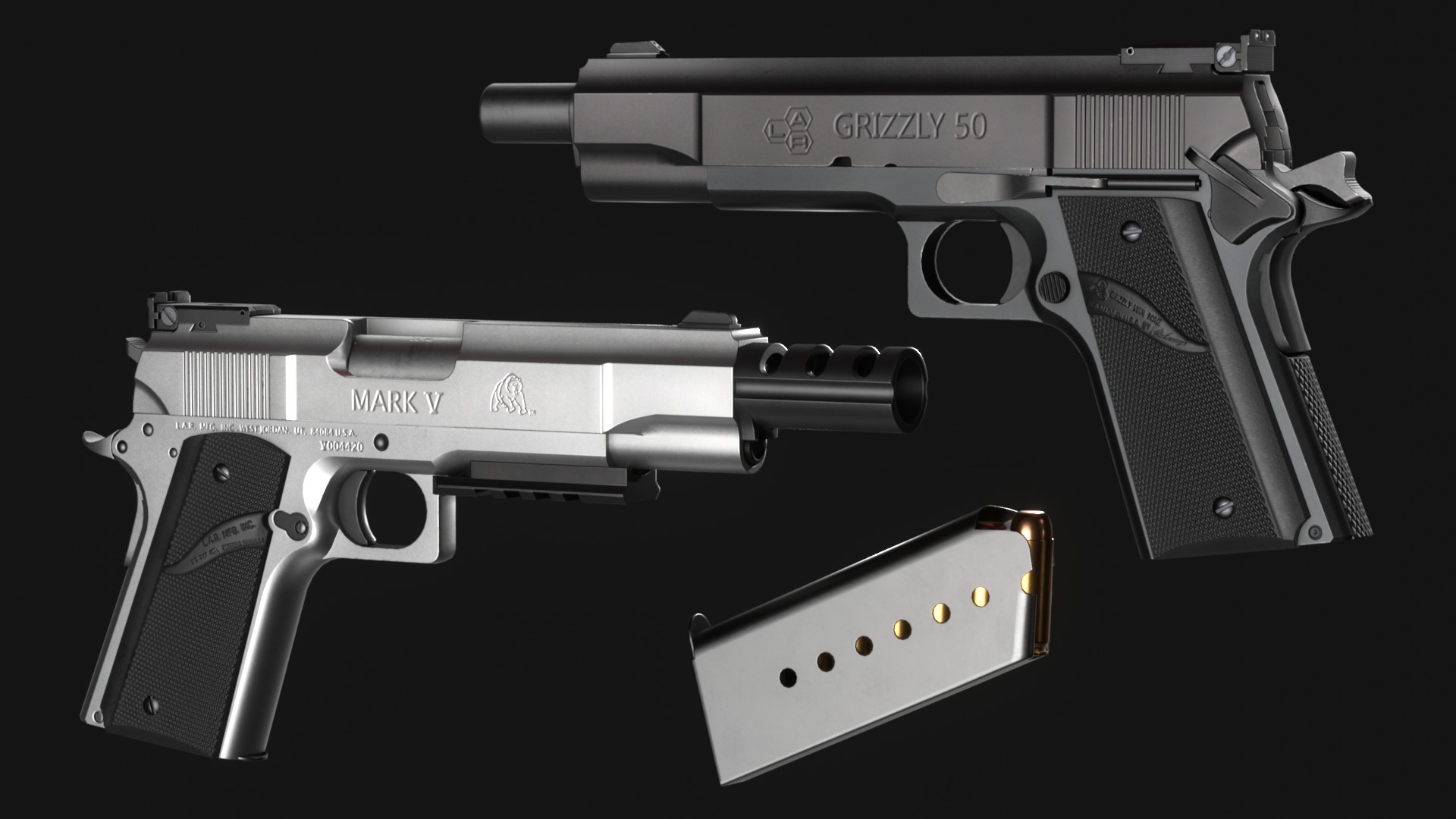 LAR Grizzly Mark V 50AE Handgun - Game Asset Low-poly 3D model_5