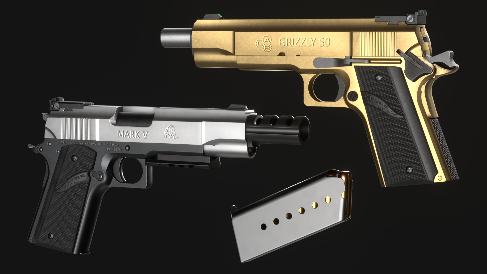 LAR Grizzly Mark V 50AE Handgun - Game Asset Low-poly 3D model_6