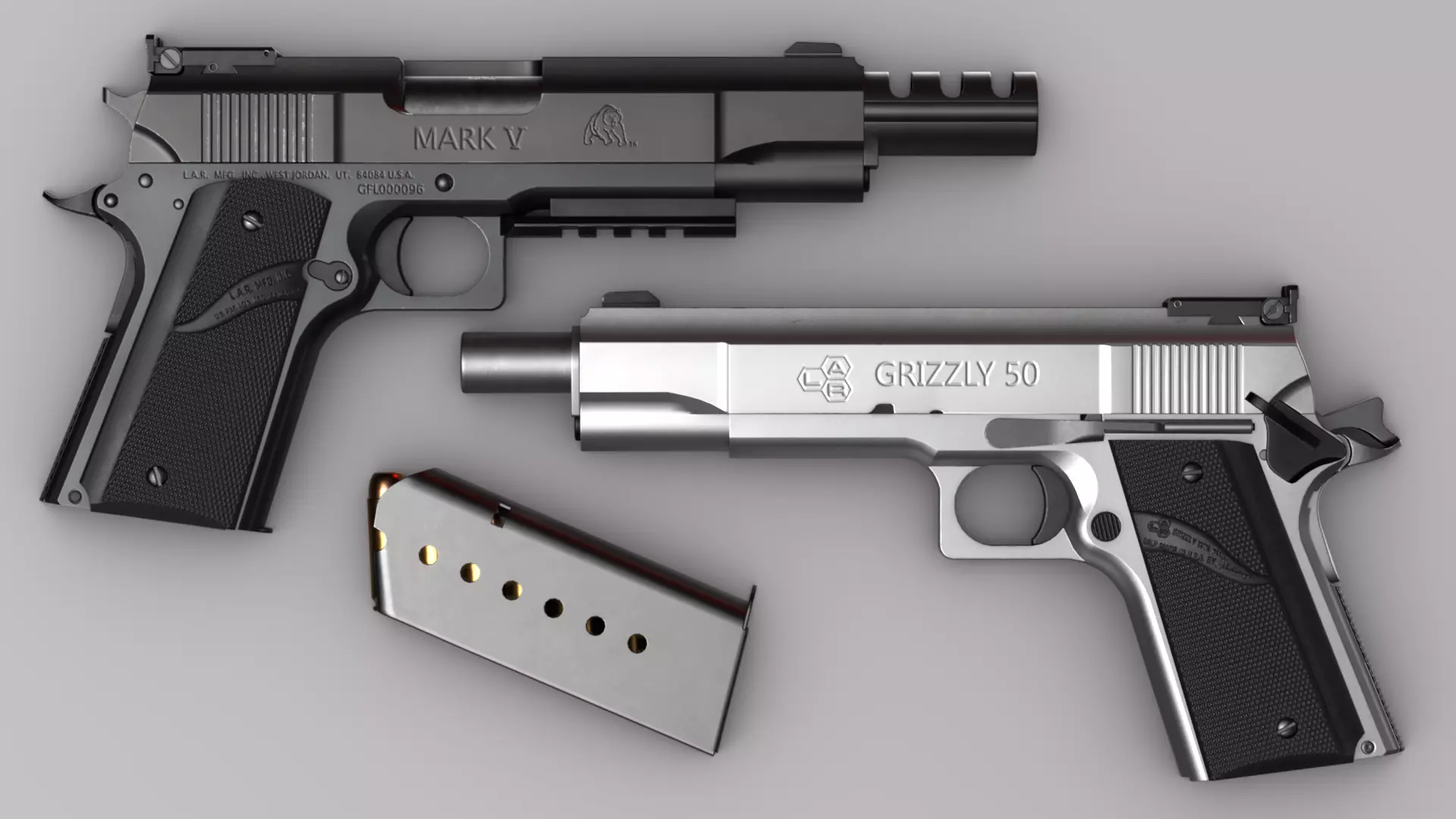 LAR Grizzly Mark V 50AE Handgun - Game Asset Low-poly 3D model_0