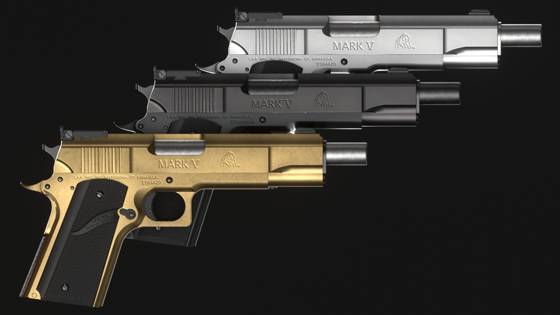 LAR Grizzly Mark V 50AE Handgun - Game Asset Low-poly 3D model_10