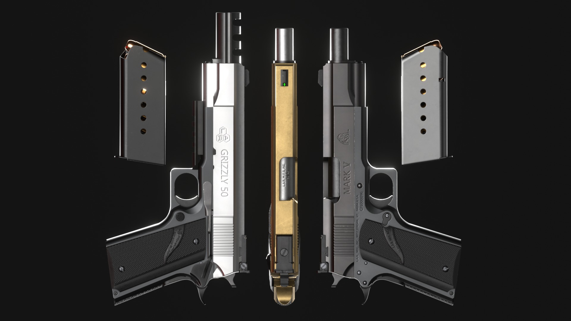 LAR Grizzly Mark V 50AE Handgun - Game Asset Low-poly 3D model_3